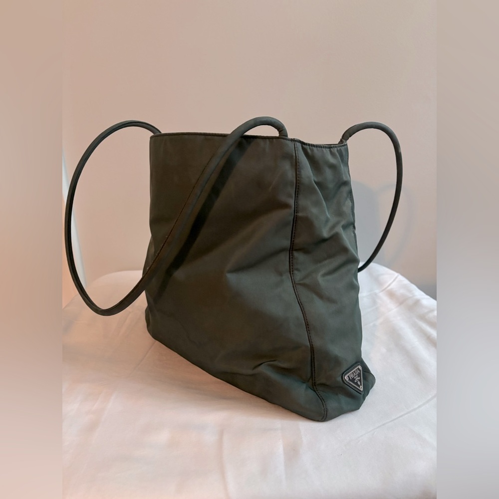 Prada metal logo label nylon everyday tote shoulder bag
